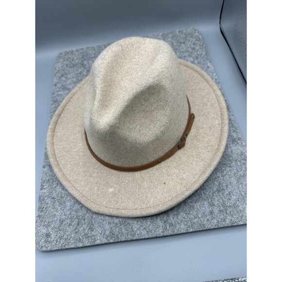 Pengcheng Accessories - Pengcheng Womens Fedora Trilby Hat Camel Wool Blend Buckle Band Boho One Size